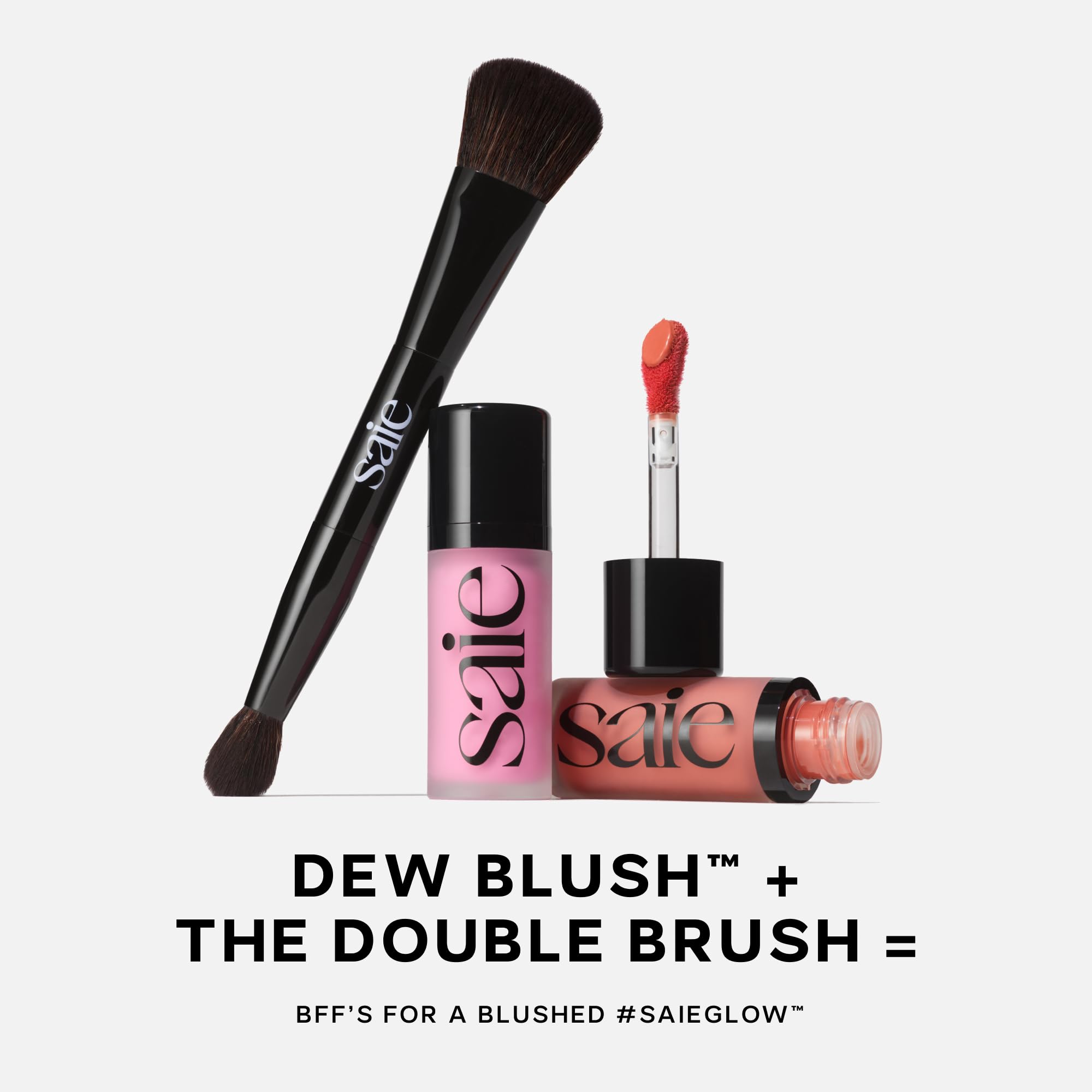 Saie Dew Liquid Blush close-up showing natural flush and glow.