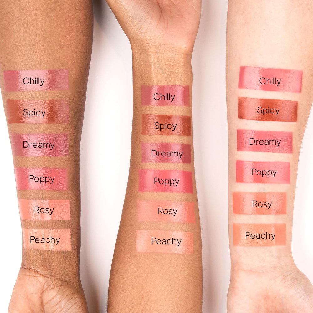 Saie Dew Liquid Blush close-up texture, creamy and smooth.