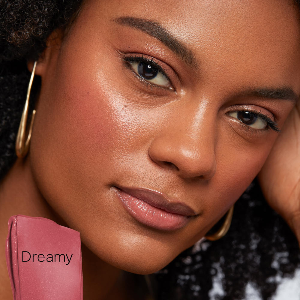 Saie Dew Liquid Blush in daylight shows natural shimmer