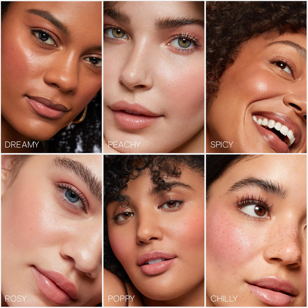 Saie Dew Liquid Blush on the apples of cheeks for radiant tint.