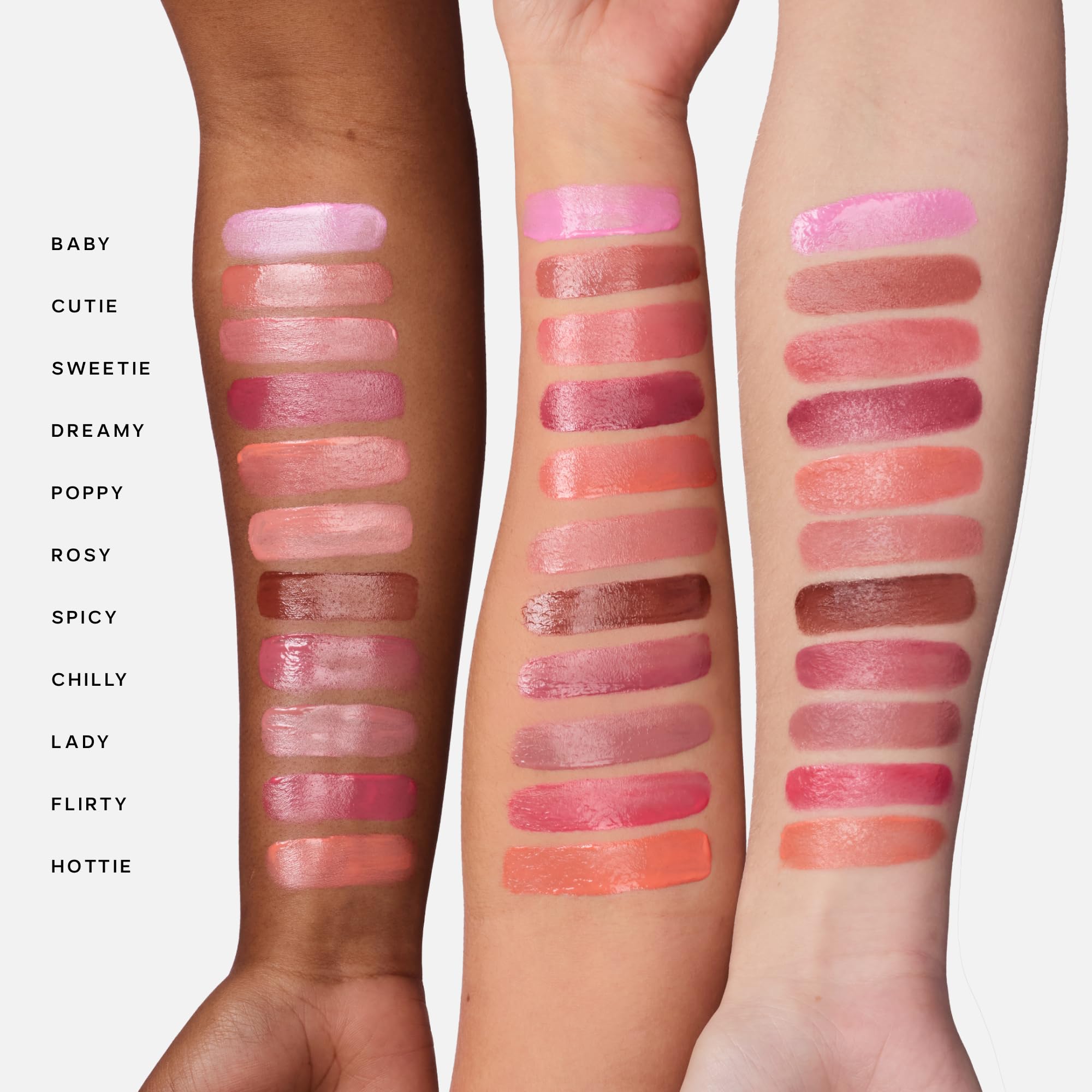 Saie Dew Liquid Blush swatch on apples of cheeks showing dewy finish.