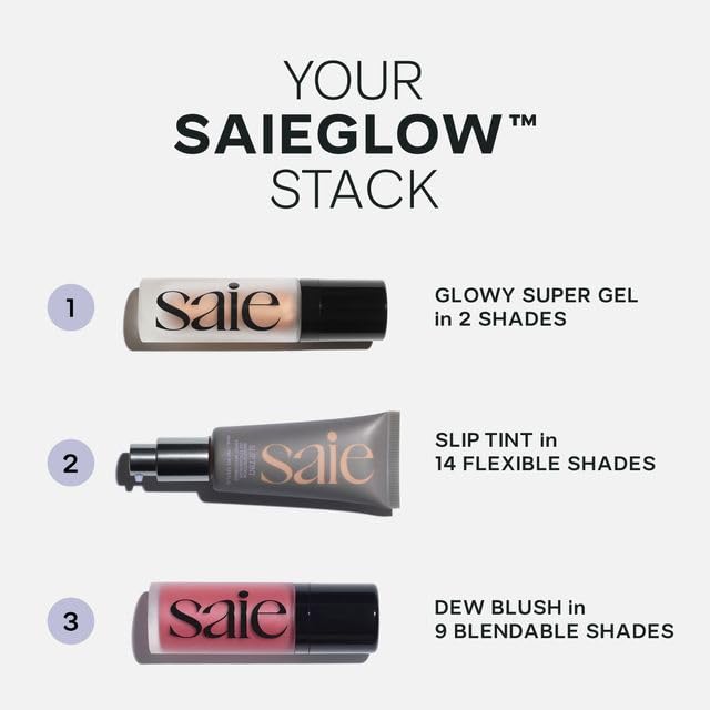 Saie Dew Liquid Blush rose shade label on tube for shade matching.