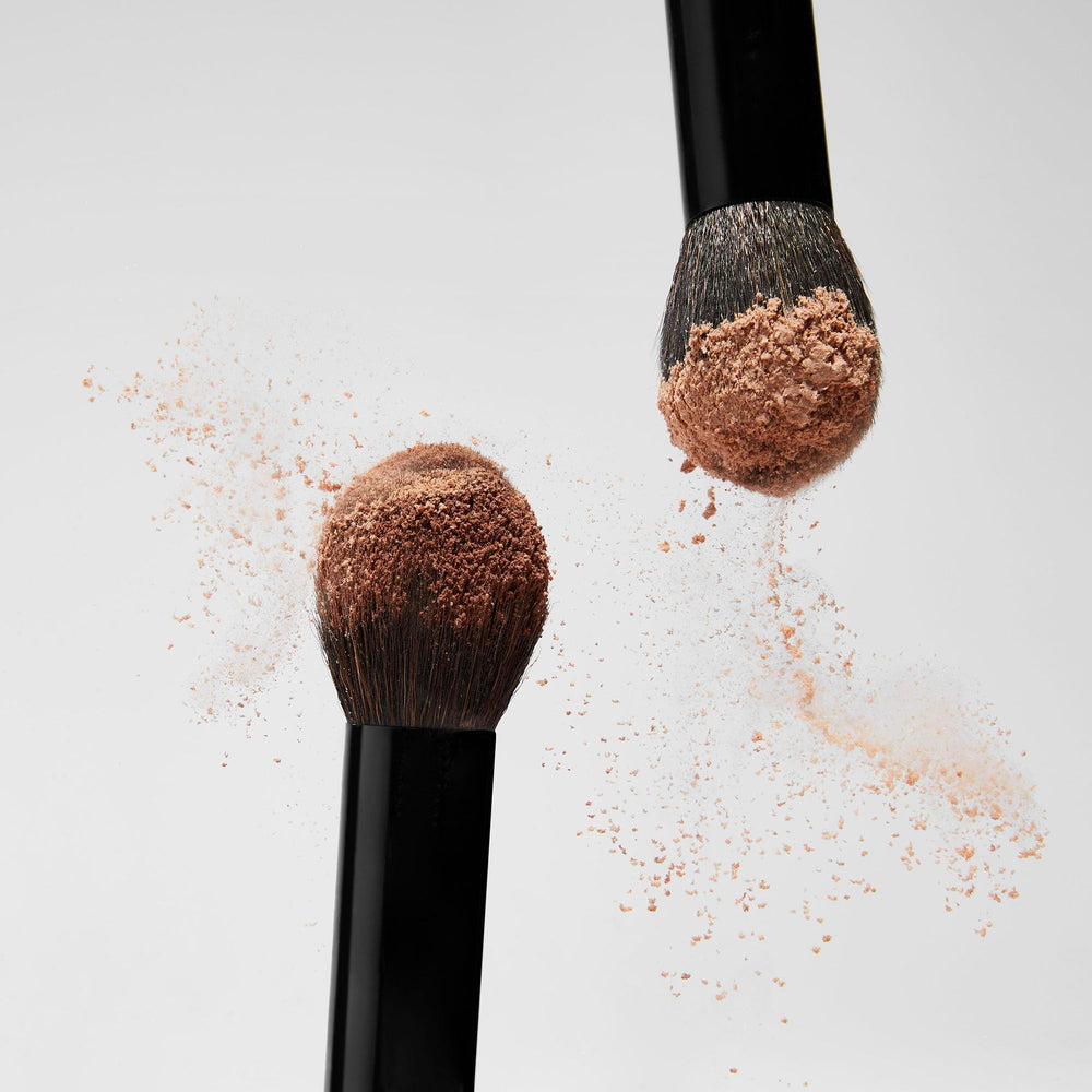 Saie The Fluffy Brush used for highlighter on cheekbones