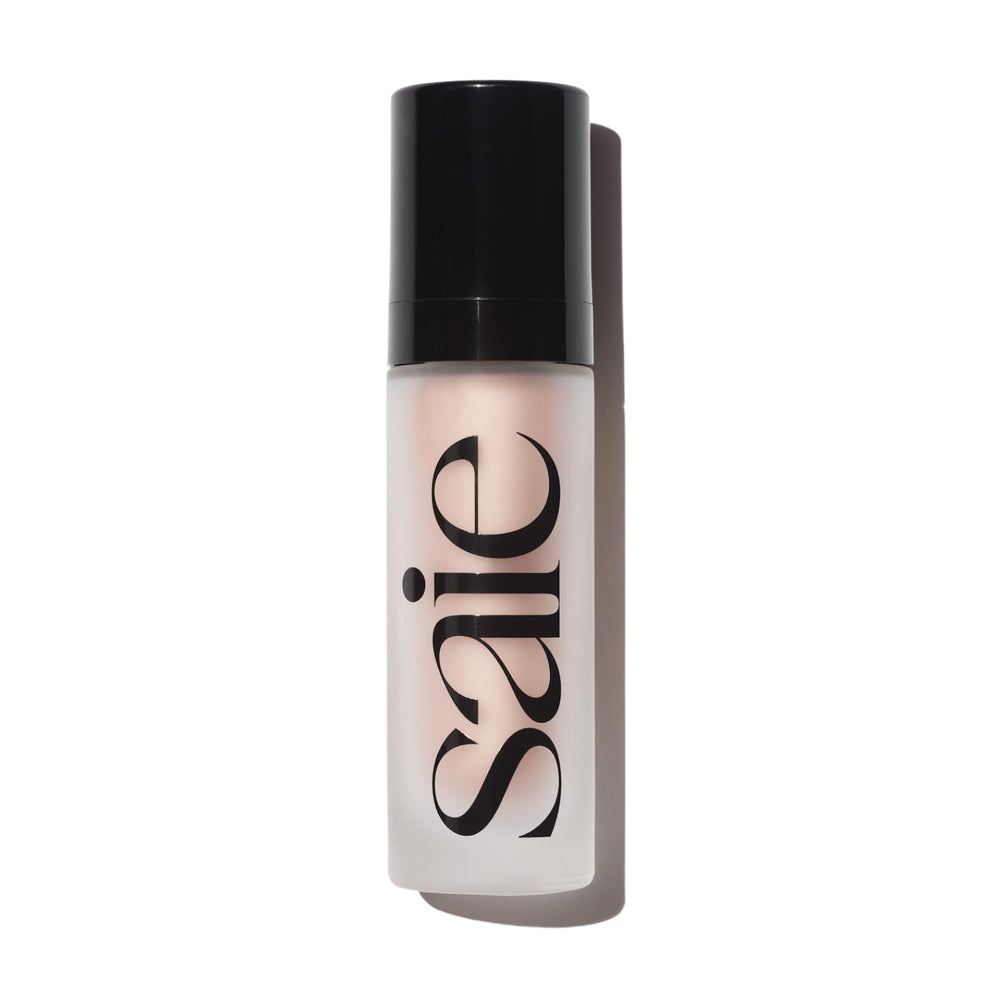 Saie Glowy Super Gel bottle with Roseglow glow for dewy skin prep.