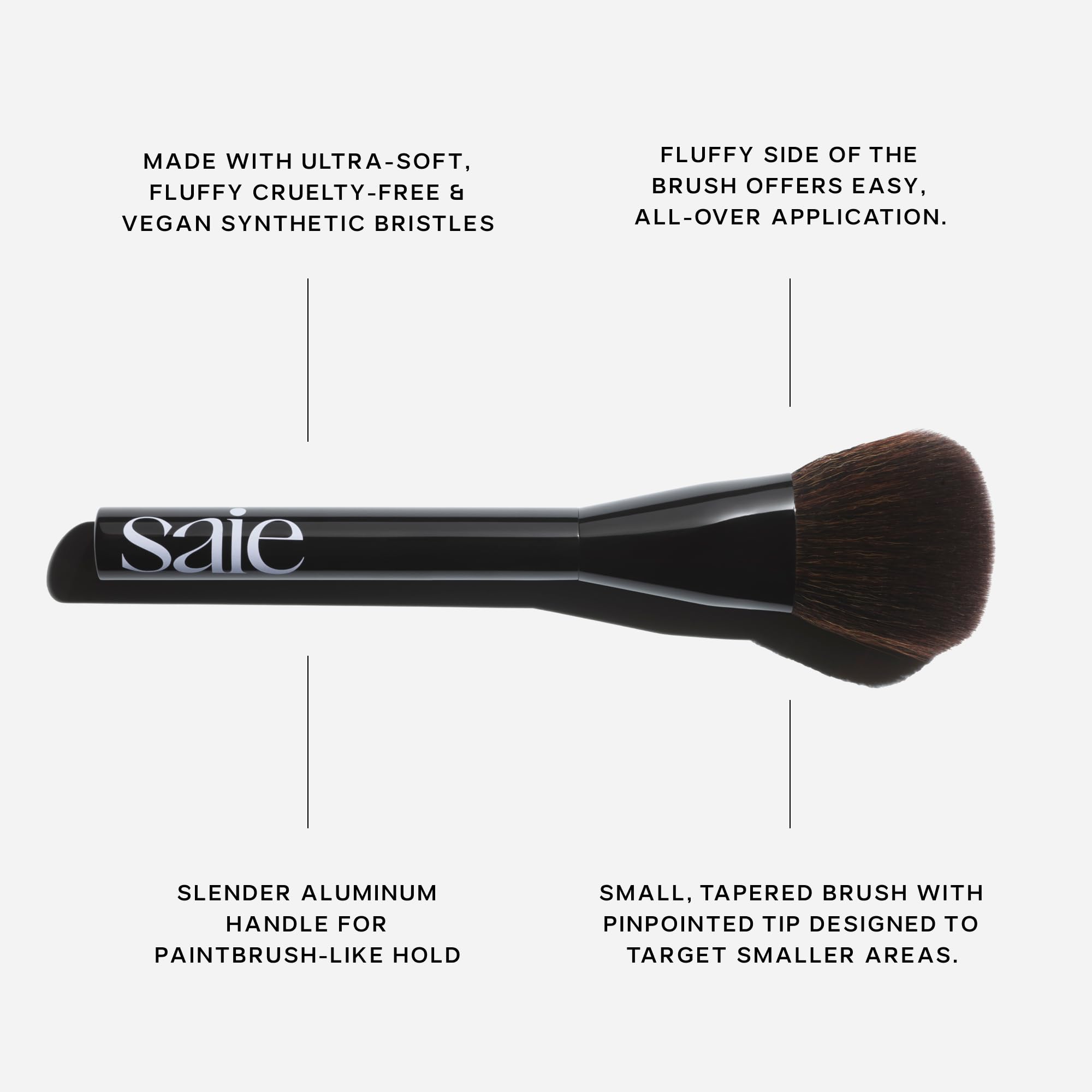Saie Powder Blush Brush aluminum handle for precise, brush-stroke control