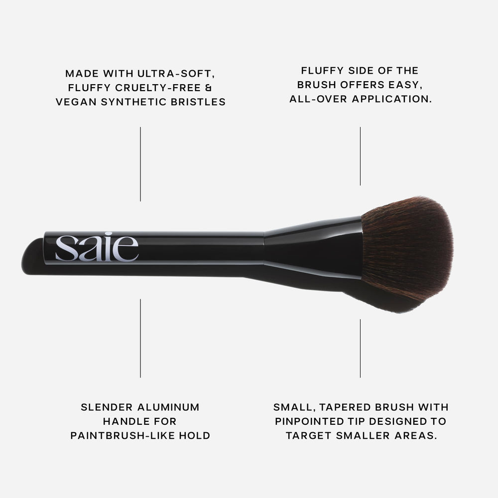 Saie Powder Blush Brush aluminum handle for precise, brush-stroke control