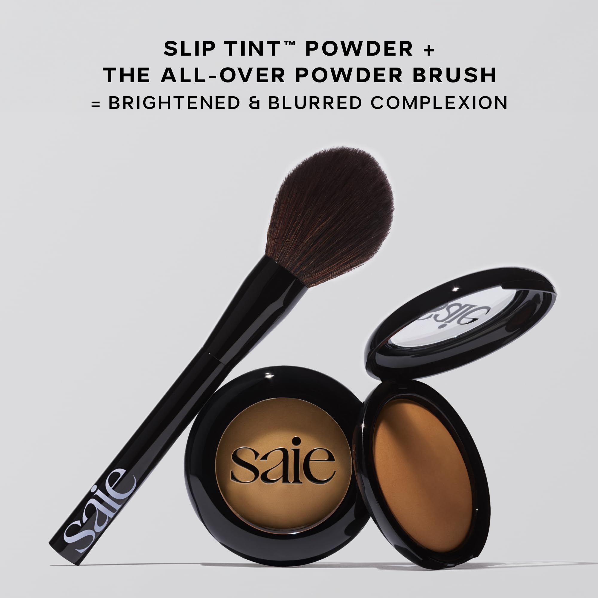 Applied daily, Saie Slip Tint Baked Setting Powder maintains a balanced complexion