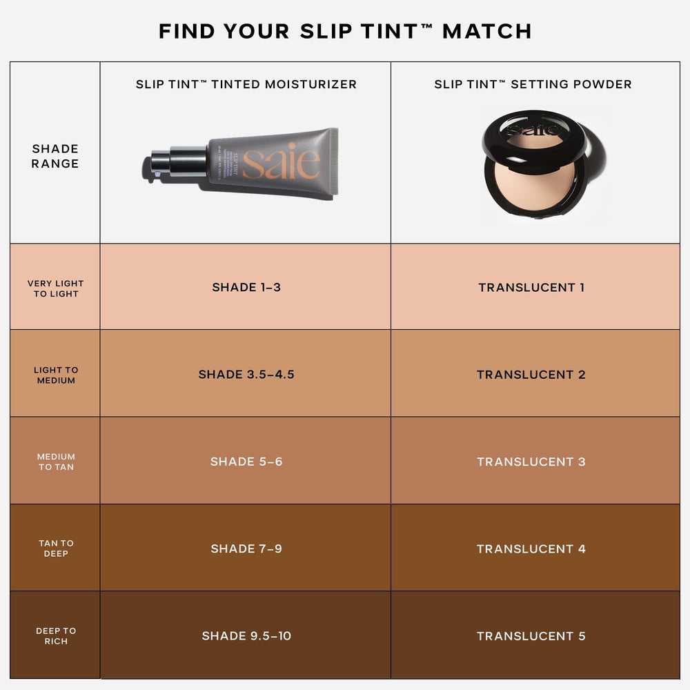 Open compact of Saie Slip Tint Baked Setting Powder shows the vegan, talc-free formula