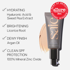 Saie Slip Tint being blended on skin for a natural, dewy glow.