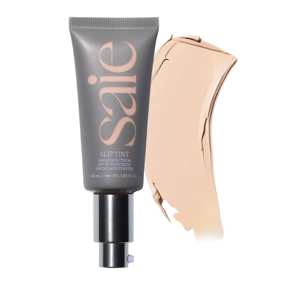 Saie Slip Tint bottle front view showing compact sunscreen and glow