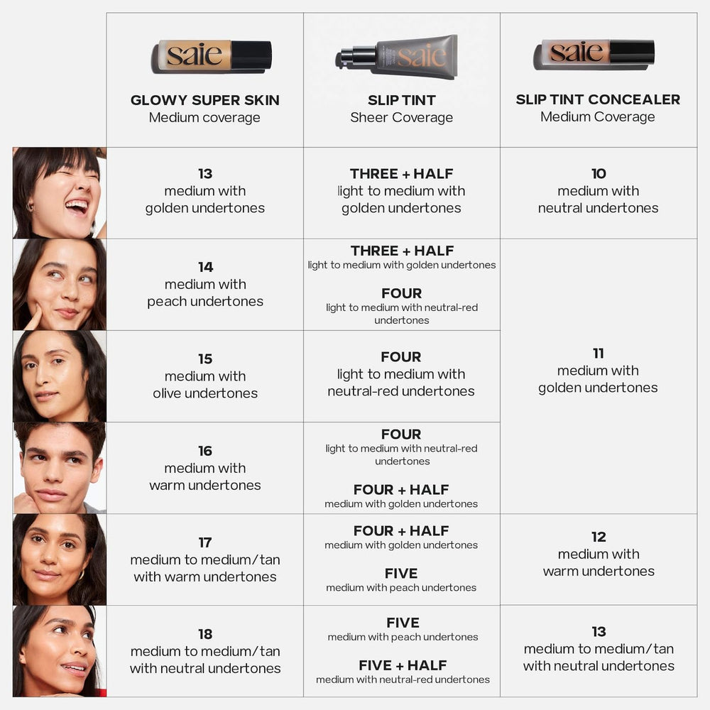 Saie Slip Tint with hyaluronic hydration for dewy skin.