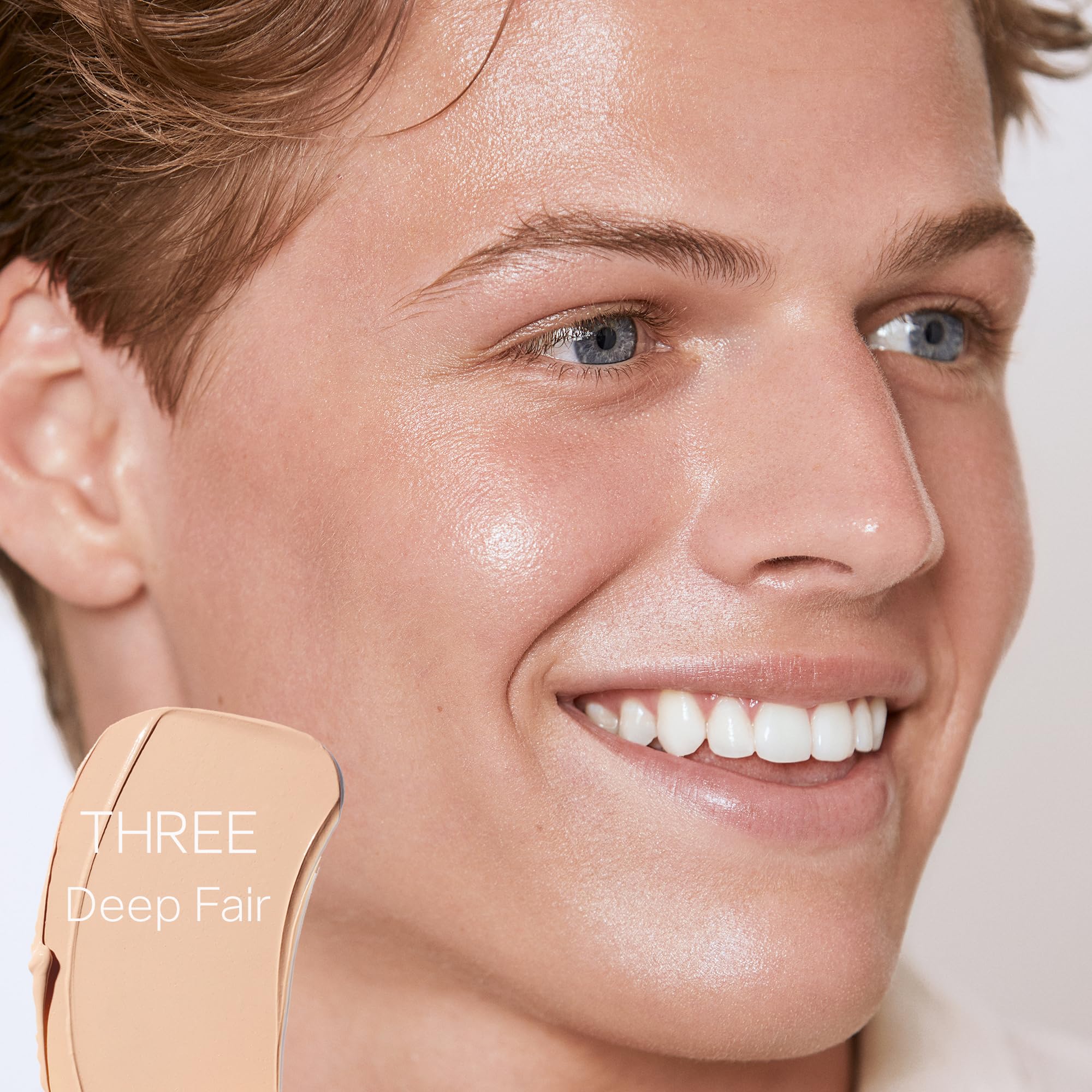 Shade Three swatch reveals peach undertones for light to medium skin.