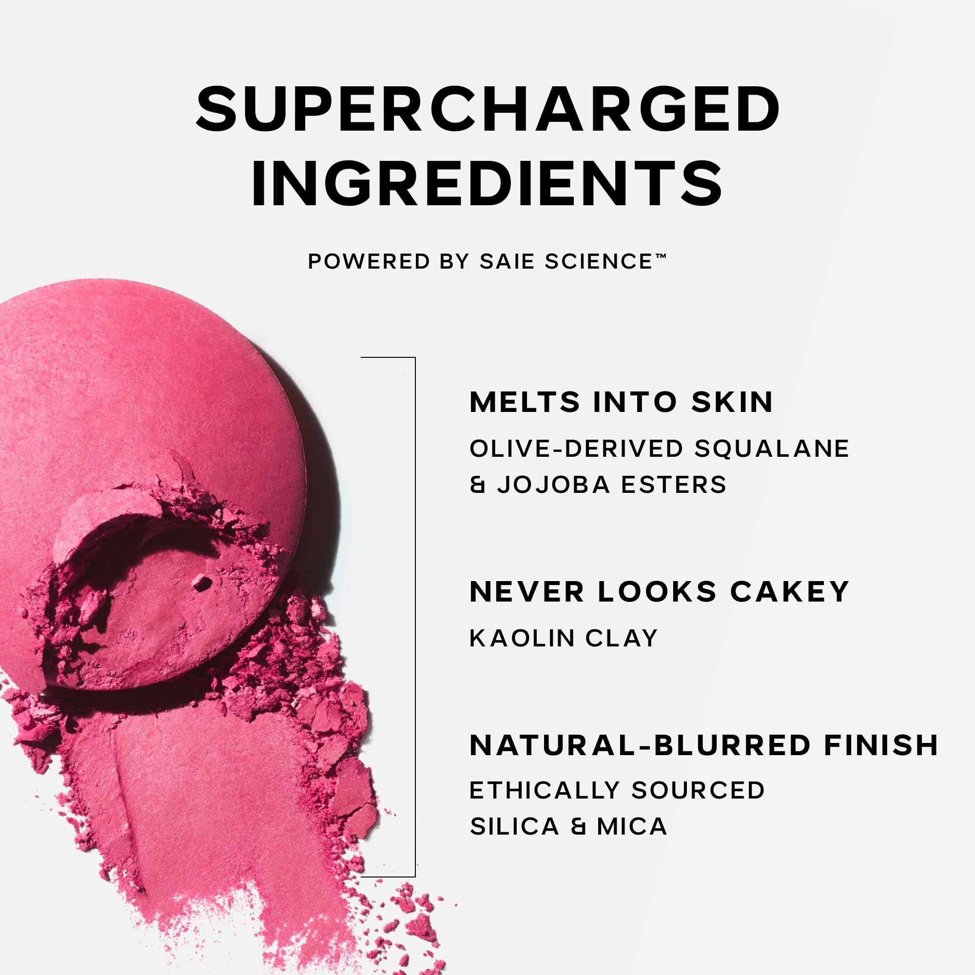 Natural look on the face with a diffused flush from Saie SuperSuede Baked Blush.