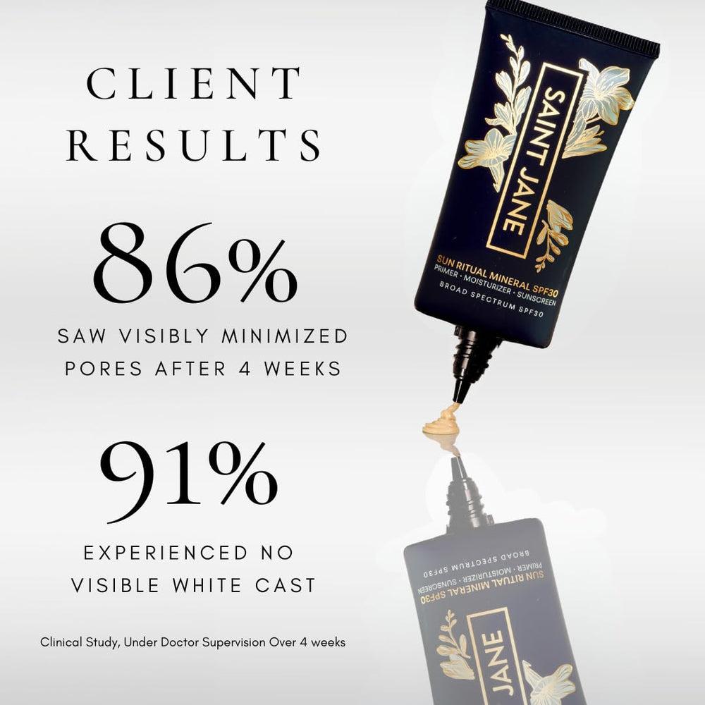SAINT JANE Luxury Sun Ritual texture swatch demonstrates invisible coverage for a smooth complexion.