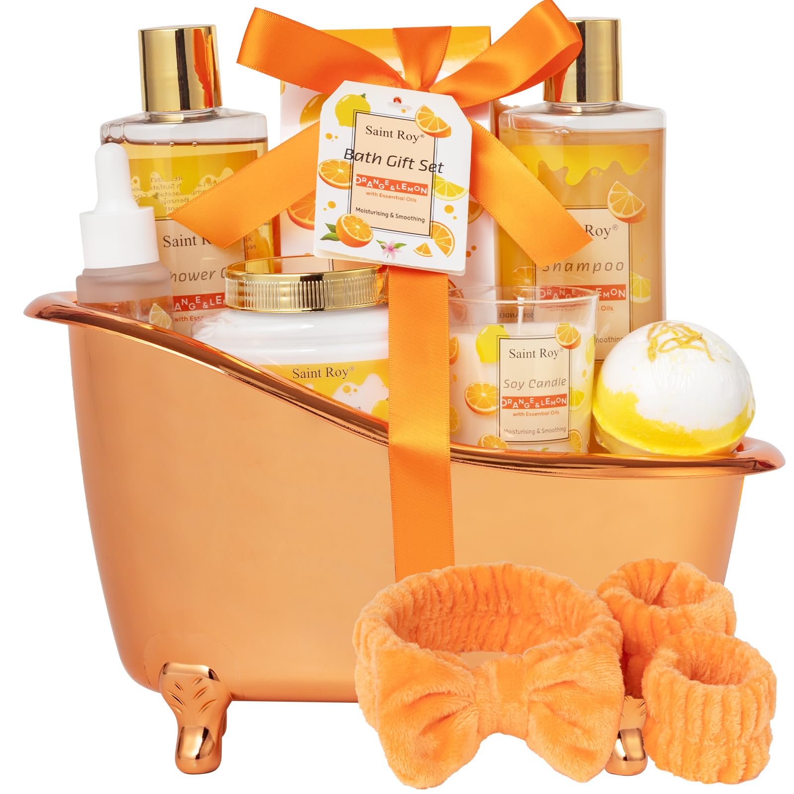 Saint Roy orange scents spa gift set headband trio for pampered routines.
