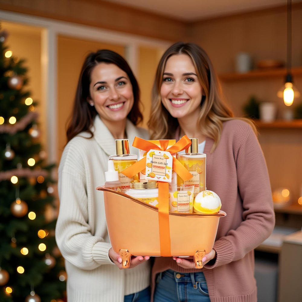 Saint Roy orange scents spa gift set shampoo bottle for revitalizing daily hair care.
