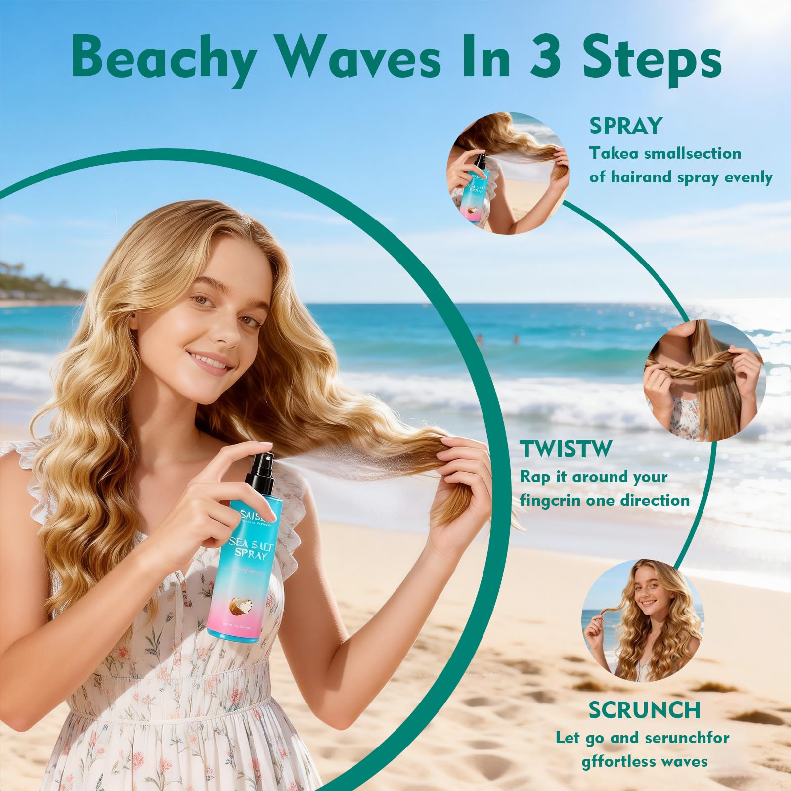 SAISZE Sea Salt Spray enhances bangs and curls with light texture