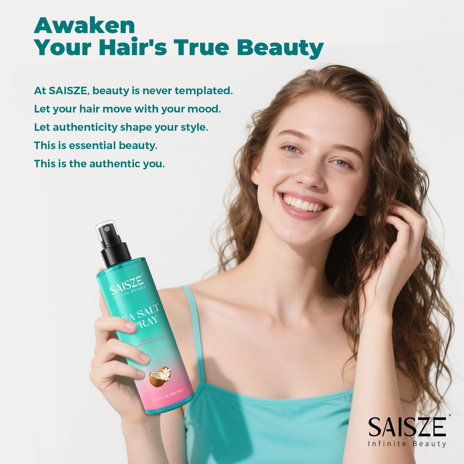 SAISZE Sea Salt Spray ingredients highlight clean formula with aloe and kelp