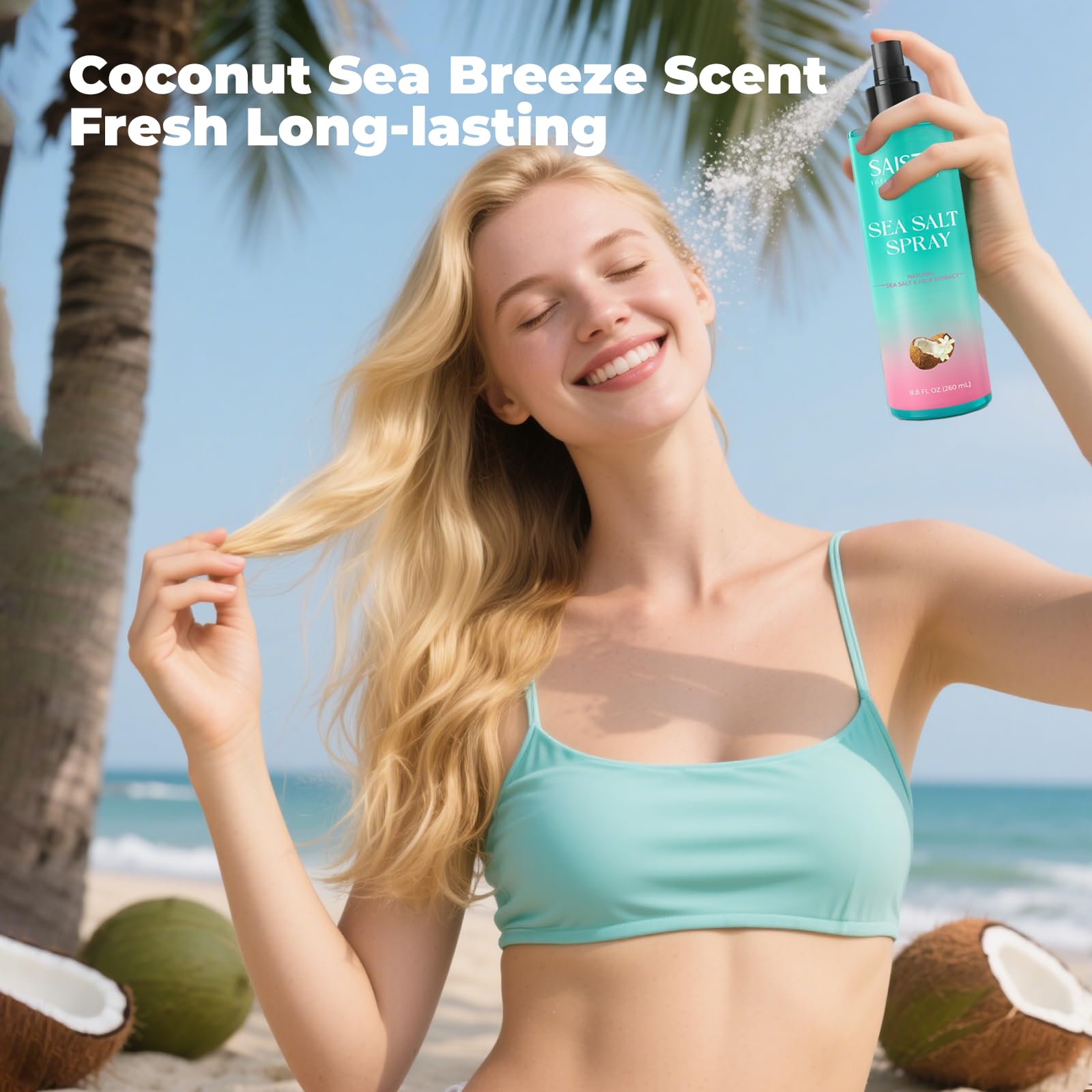 SAISZE Sea Salt Spray travel-size bottle is ideal for on-the-go styling