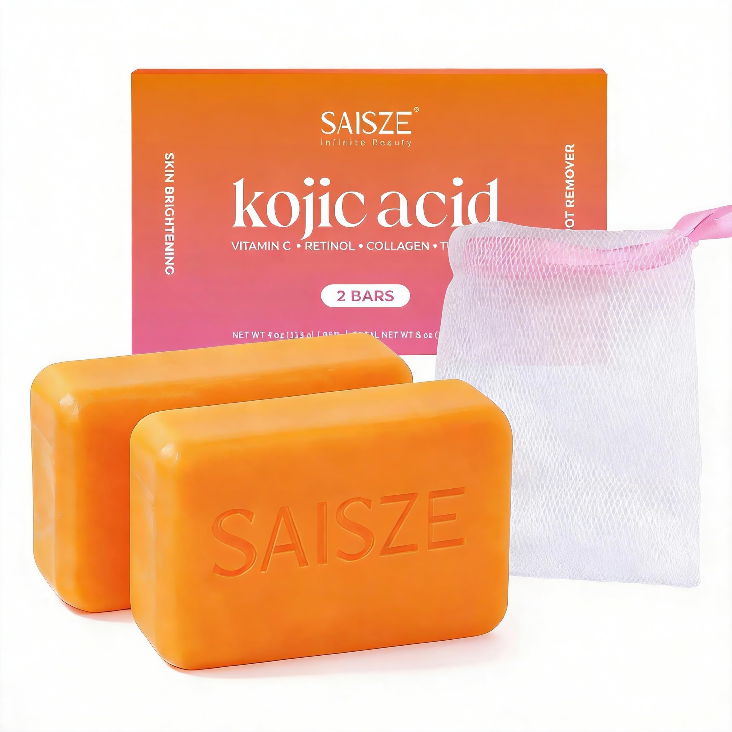 SAISZE turmeric kojic soap bar front view highlighting brightening potential