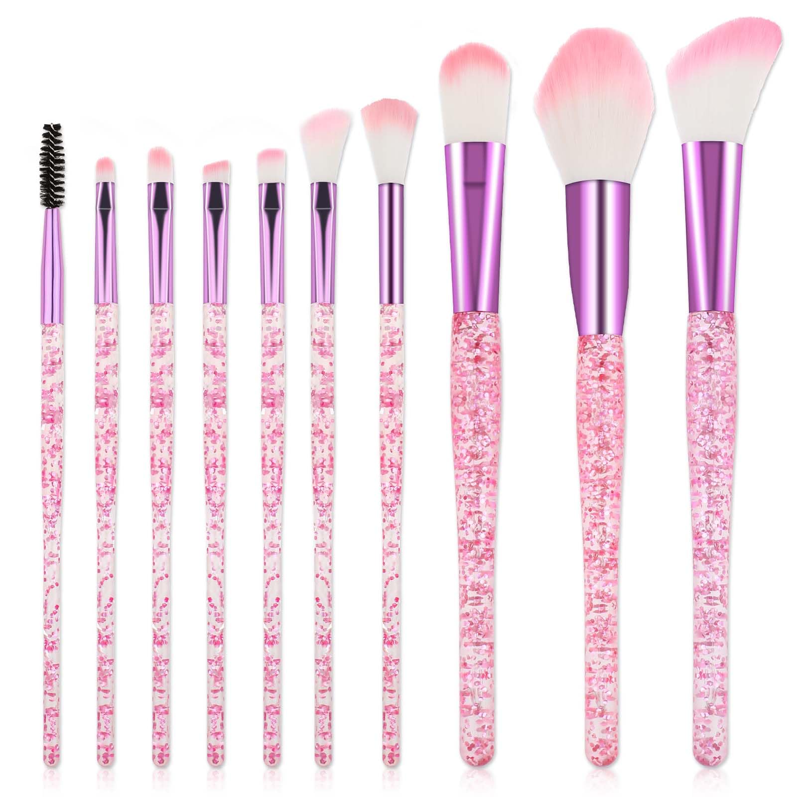 Salbsever 10-piece glitter makeup brush set with shimmering handles for precise application.
