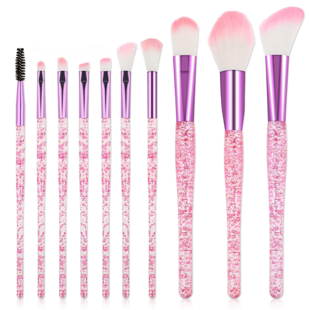 Salbsever 10-piece glitter makeup brush set with shimmering handles for precise application.