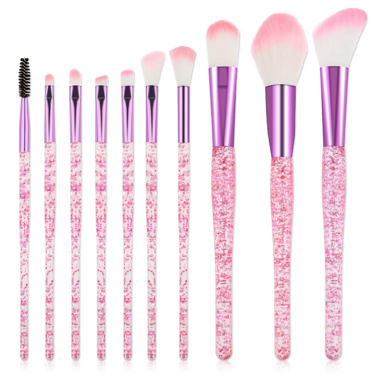 Salbsever 10-piece glitter makeup brush set with shimmering handles for precise application.