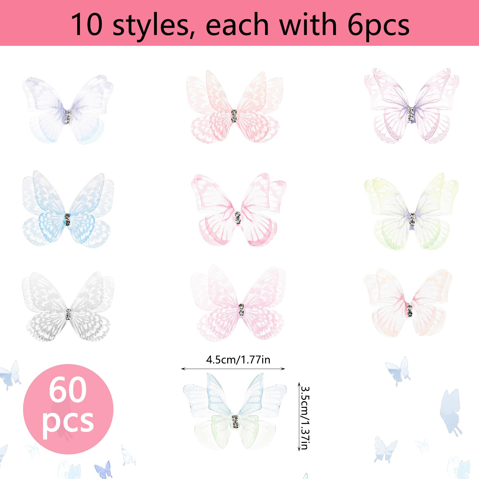 Salbsever colorful butterfly appliques 2-layer design for wedding decor and crafts