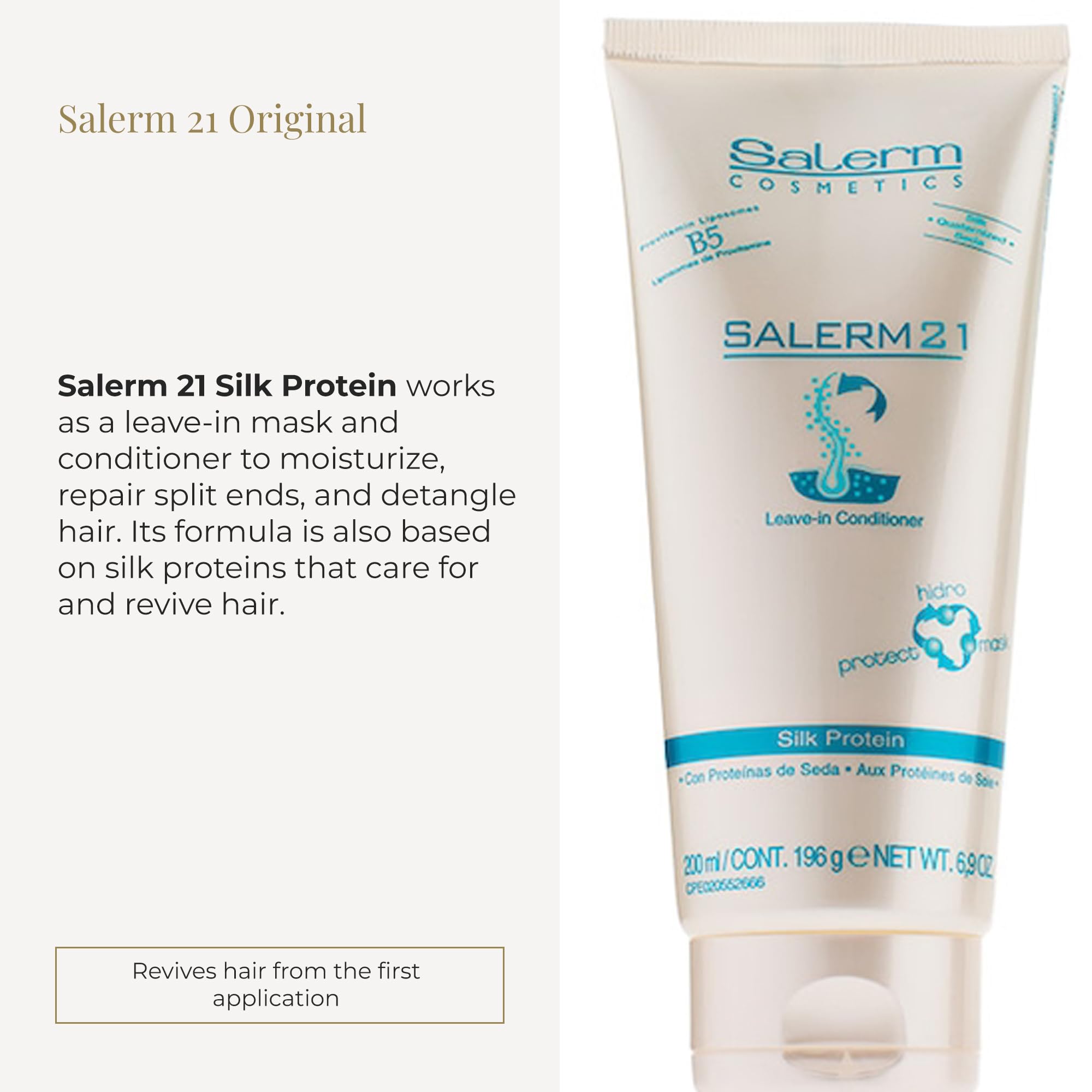Brillo sedoso en el cabello tras usar SALERM 21.