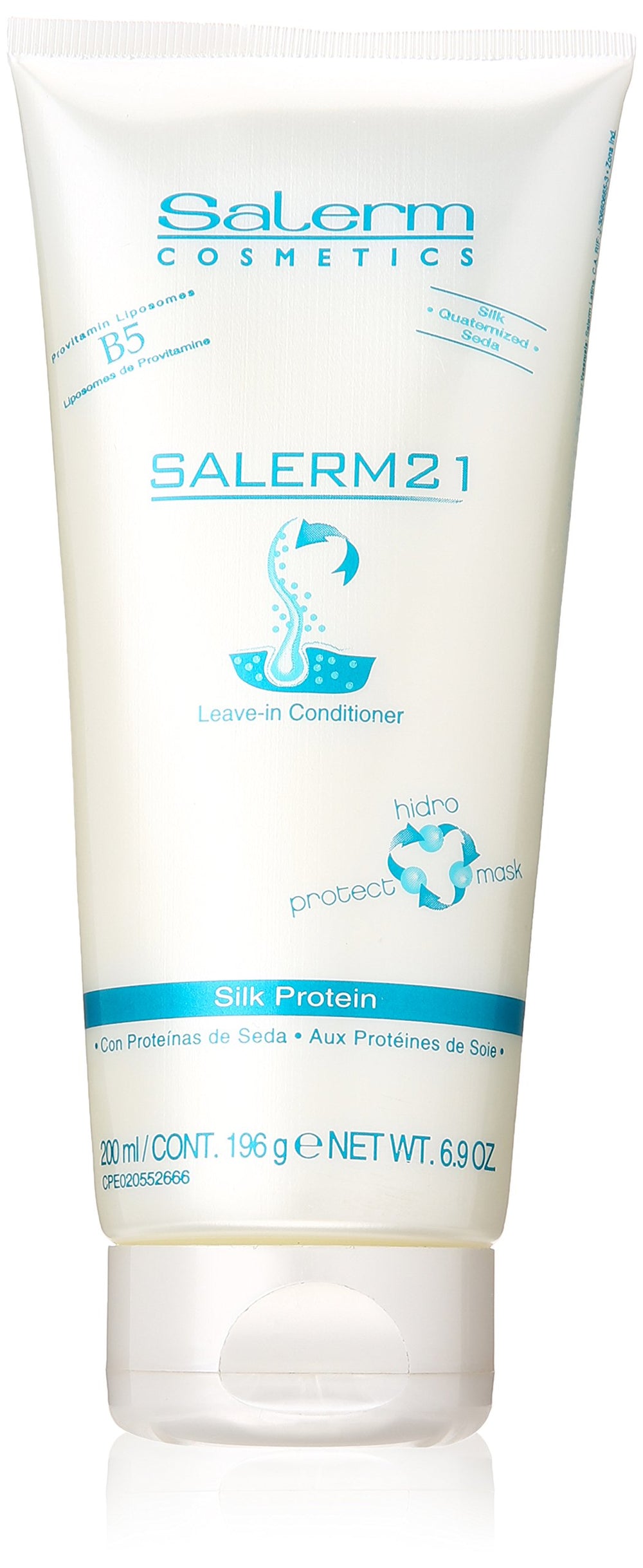 Salerm 21 envase brilla con efecto seda para cabello dañado.