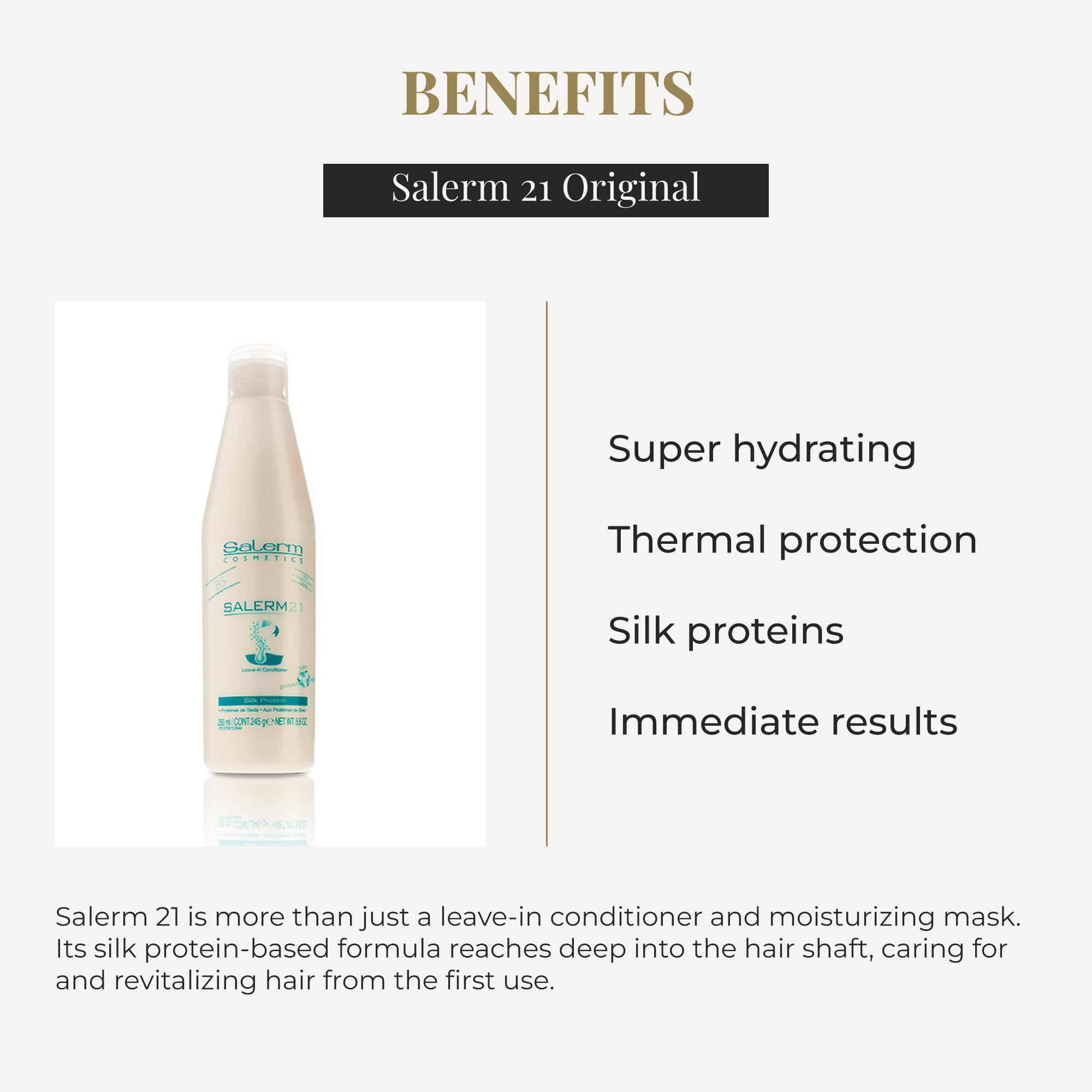 SALERM 21 proteina seda aplicación: desenredado suave para cabello liso y rizado