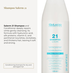 SALERM 21 Repair Shampoo pour stream demonstrates gentle cleansing and nourishment