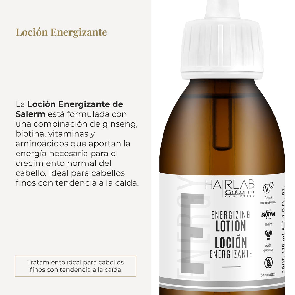 Salerm Hairlab Energizing Lotion dispense, for easy daily scalp application.