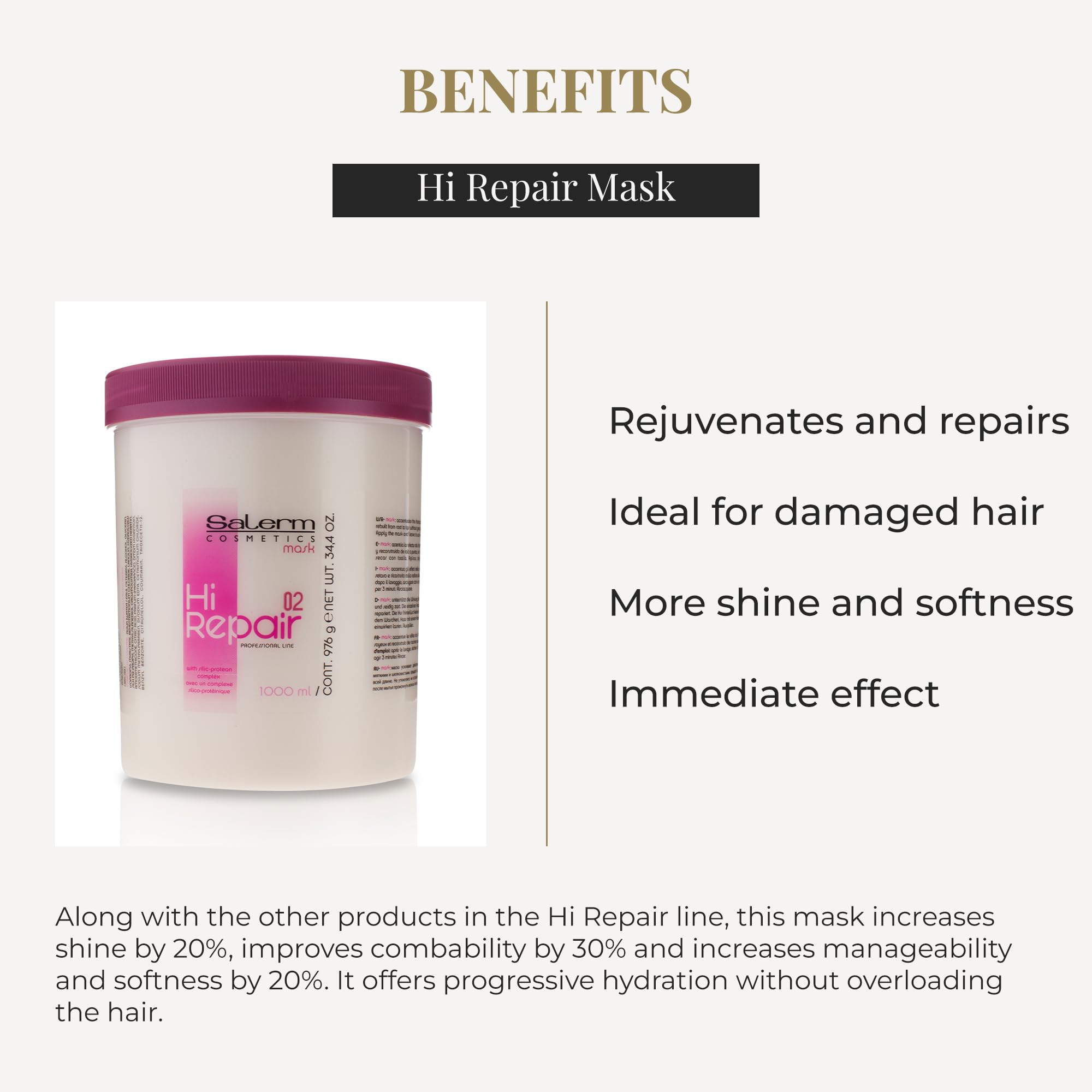 SALERM Hi Repair Mask keratin hydrolysate close-up suggests cortex reconstruction benefits
