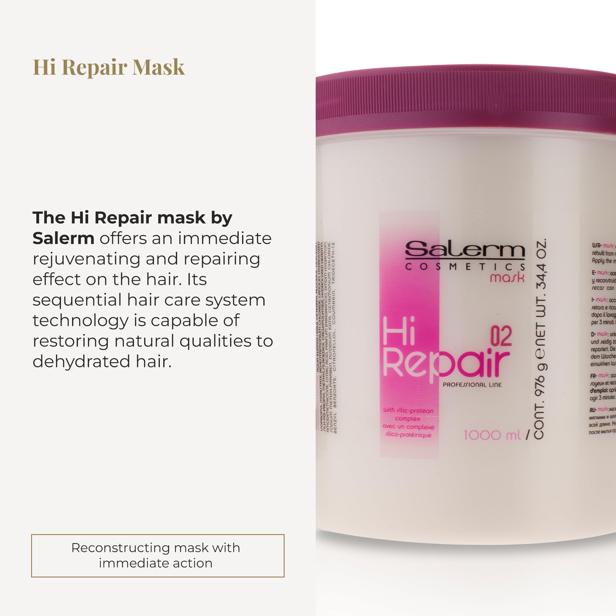SALERM Hi Repair Mask packaging display highlights professional hair repair potential
