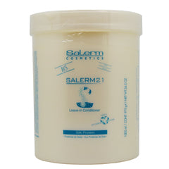 Salerm 21 Leave-In Conditioner bottle with silk proteins and B5 liposomes for hair protection.