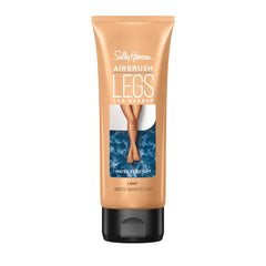 Sally Hansen Airbrush Legs muestra la botella y aplicación suave para un acabado uniforme.