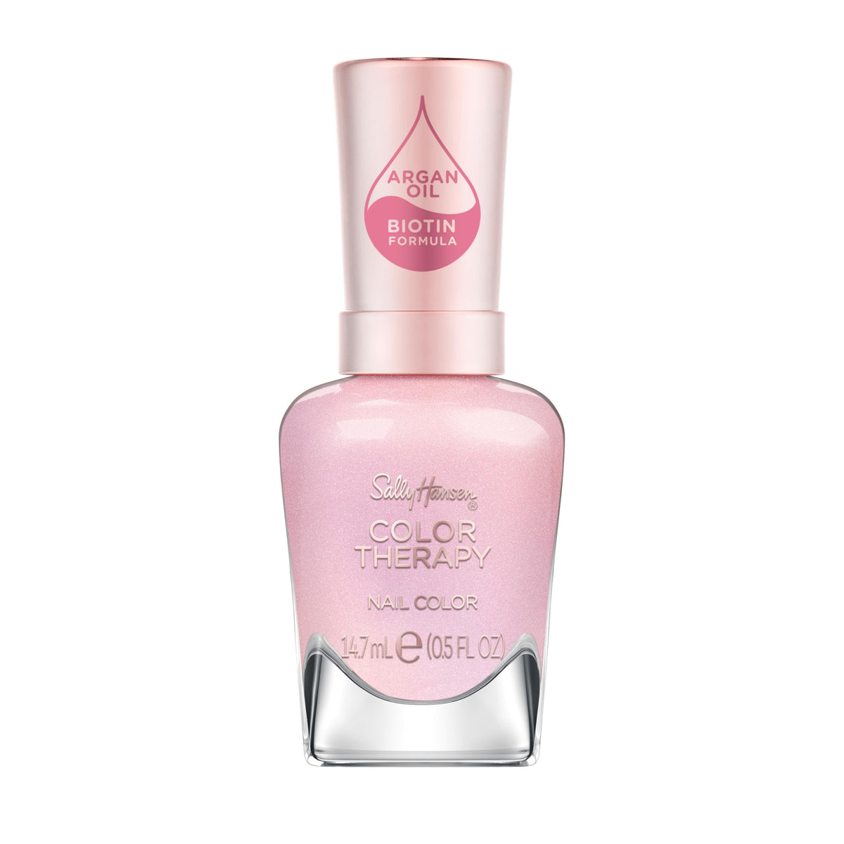 Sally Hansen Color Therapy Staycation Pink I'll Sleep In bottle close-up showing glossy salon finish.