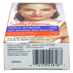 Close-up of pre-cut Sally Hansen wax strips for easy facial use