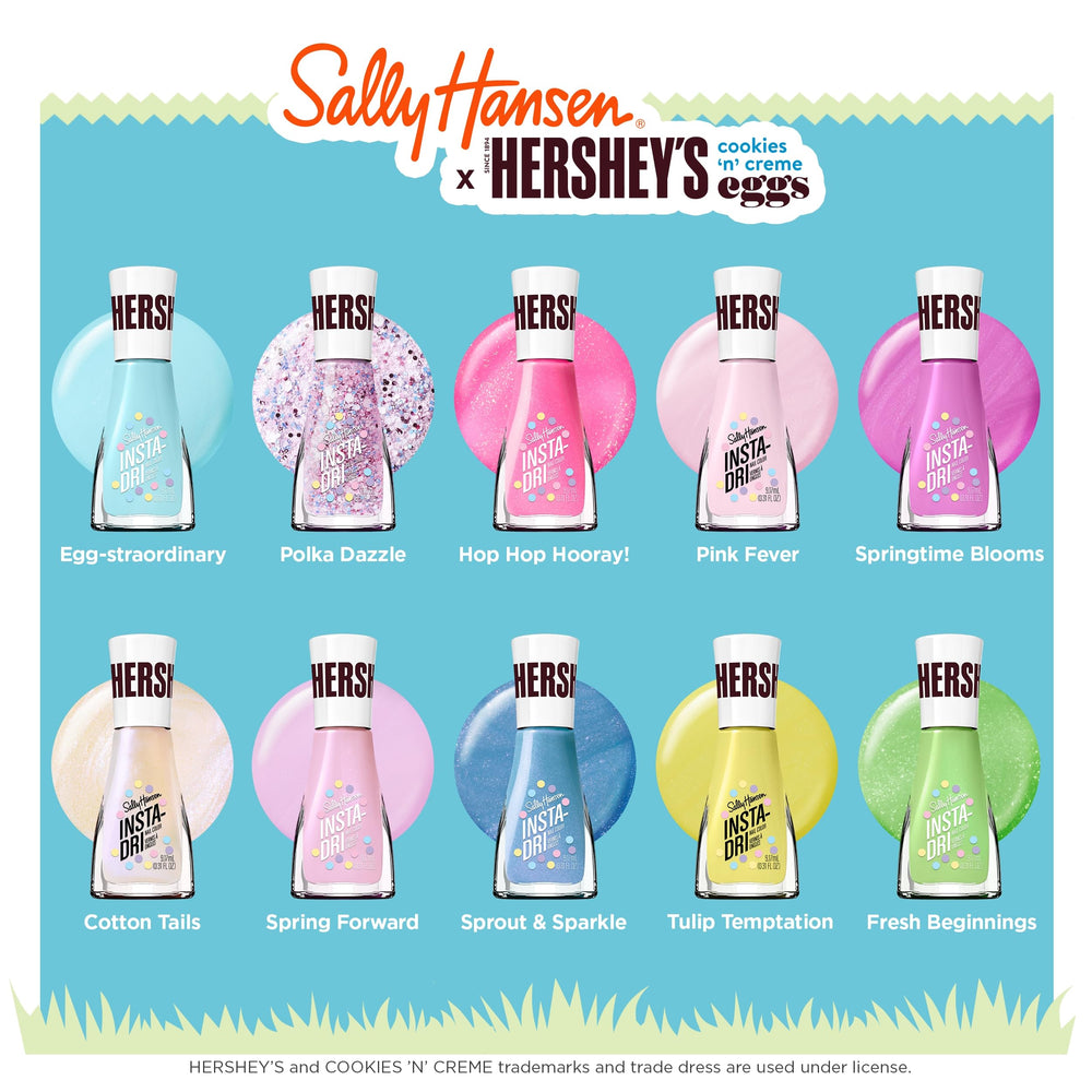 Sally Hansen Insta-Dri bottle on vanity—1 stroke, 1 coat simplicity.