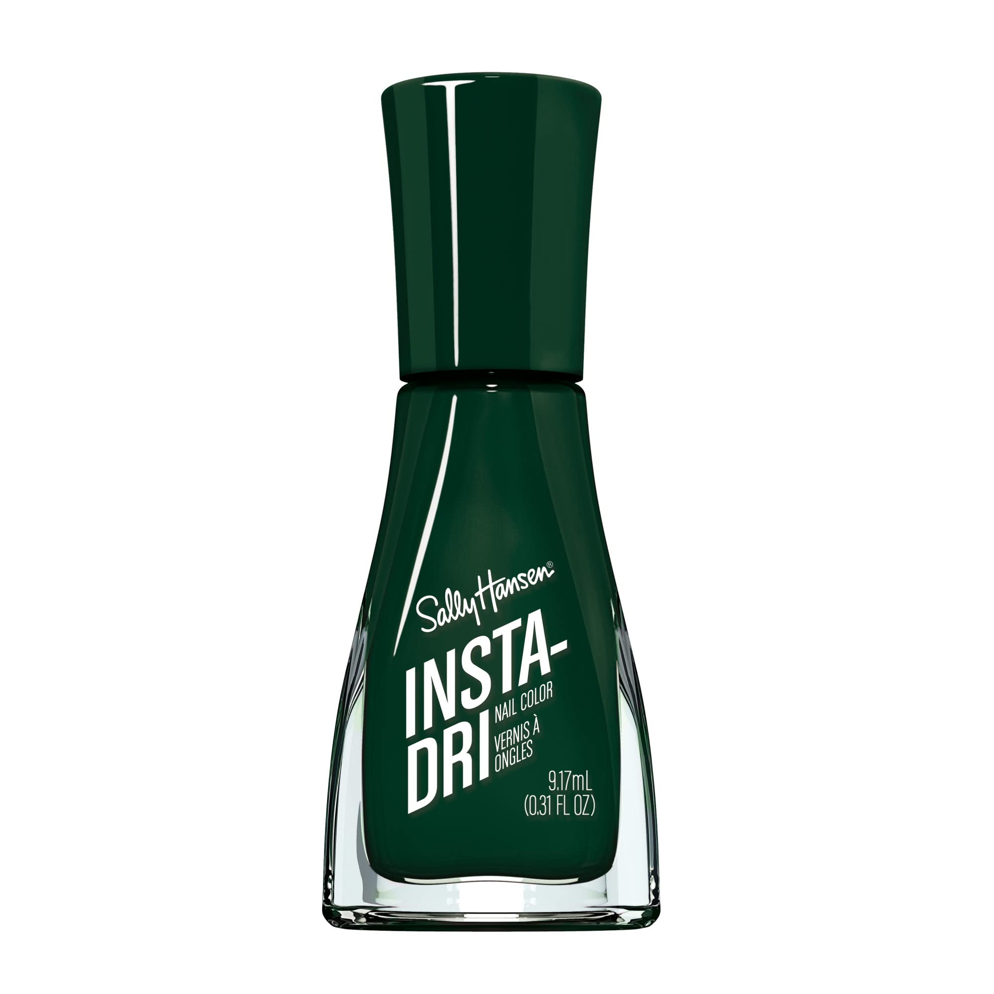 Sally Hansen Insta-Dri C-hill Out bottle close-up shows fast-drying opaque green shine