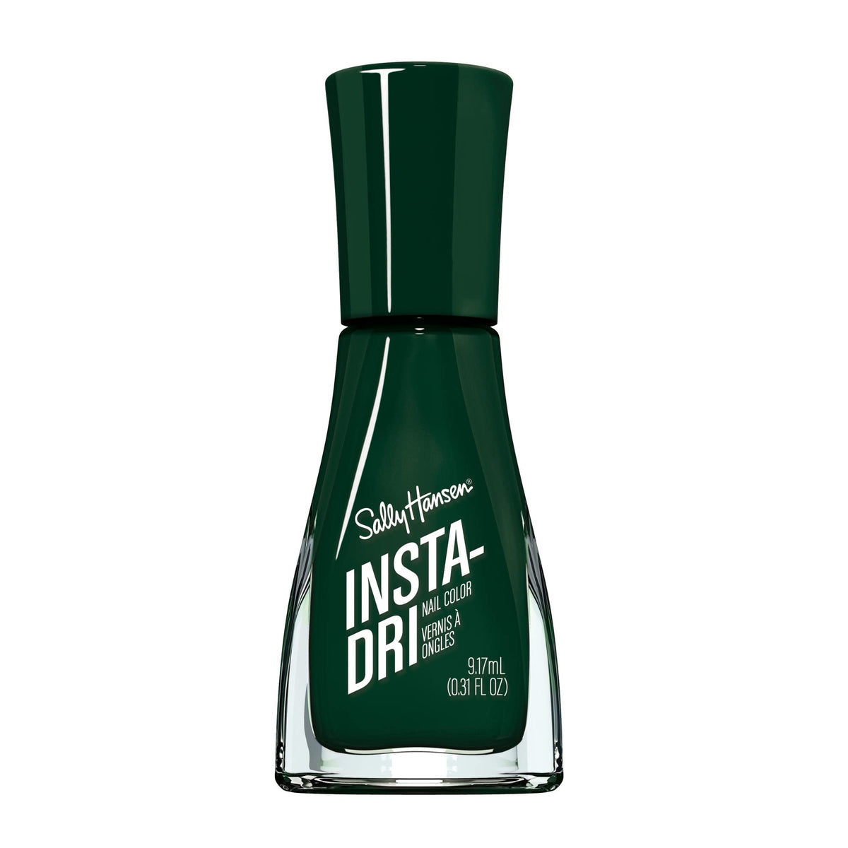 Sally Hansen Insta-Dri C-hill Out bottle close-up shows fast-drying opaque green shine