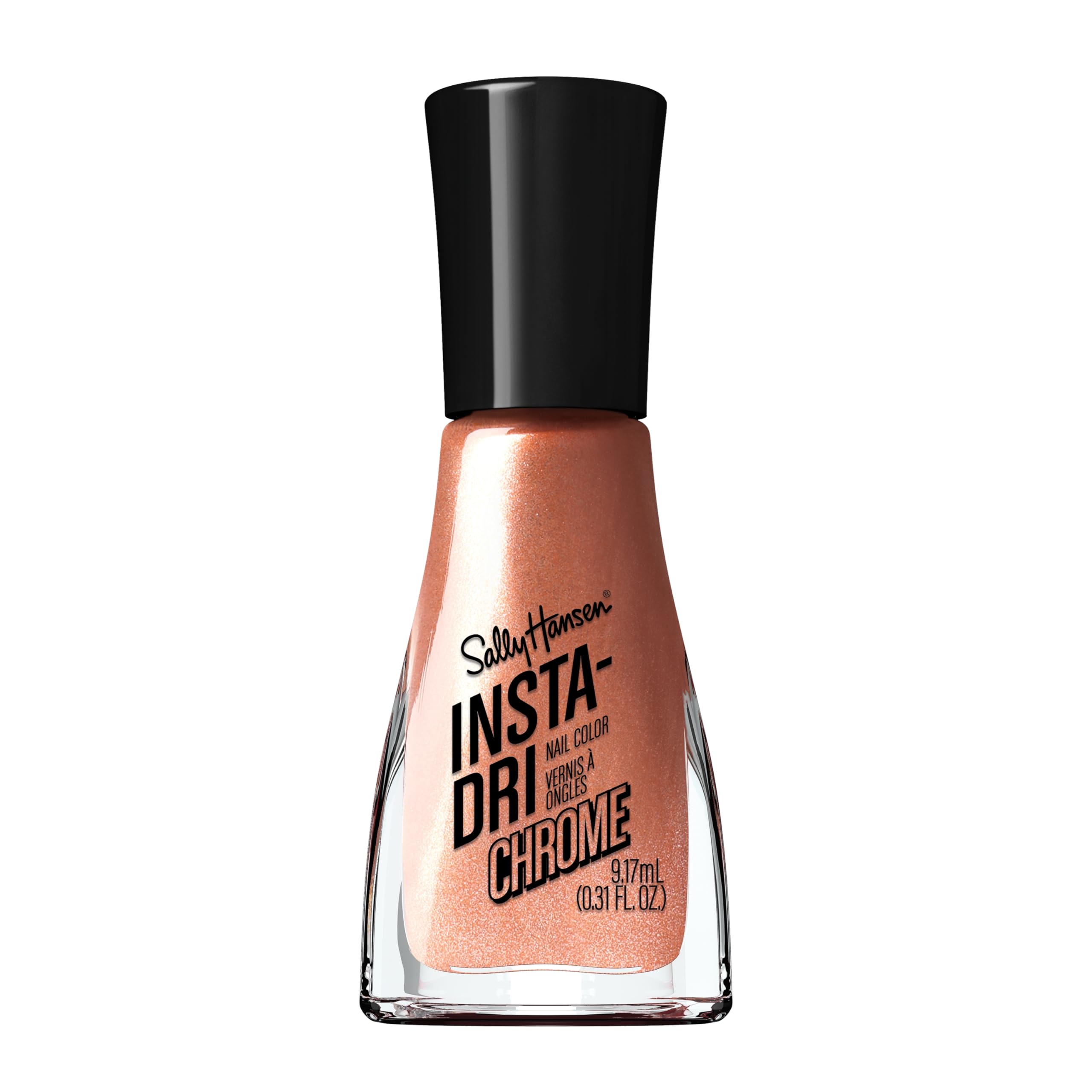 Sally Hansen Insta-Dri Chrome Top Coat Copper Crush bottle shows fast-dry metallic finish
