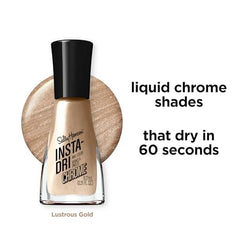 Sally Hansen Insta-Dri Chrome Top Coat delivers an opaque metallic gold finish.