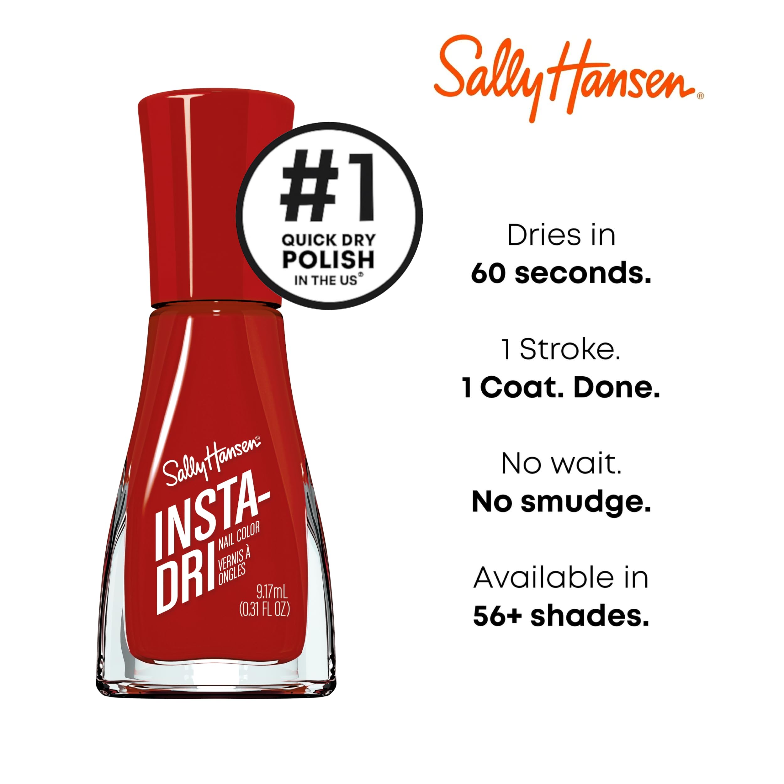 Sally Hansen Insta-Dri contoured brush ensures precise at-home manicure.