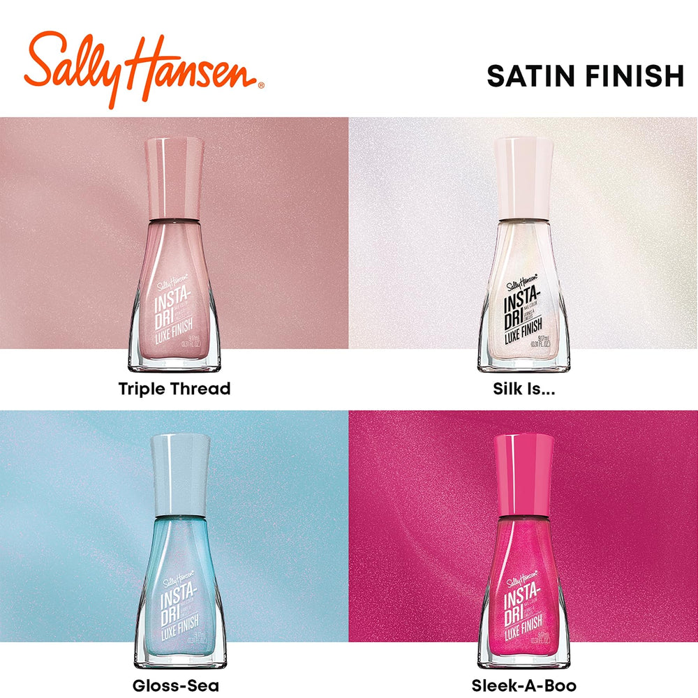 Sally Hansen Insta-Dri display image suggests quick, salon-like results at home.