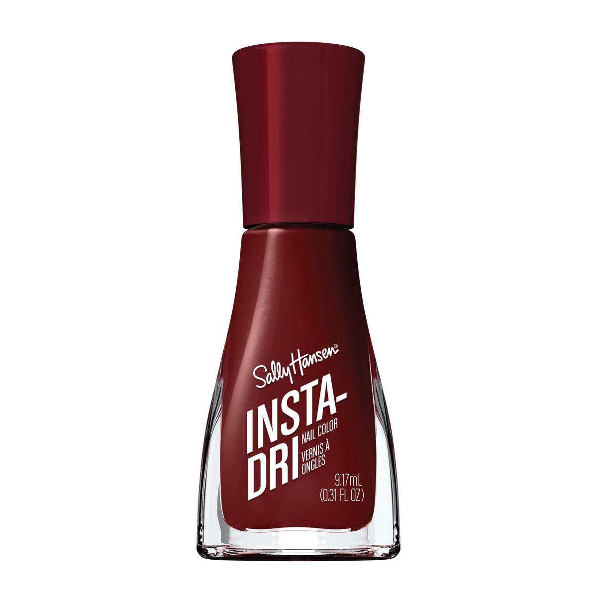 Esmalte Sally Hansen Insta-Dri en tono 398 Pomp Plum, color intenso y duradero.