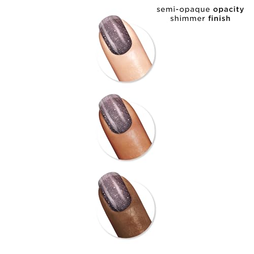 Sally Hansen Insta-Dri Galactic on nail shows holographic black-purple finish.