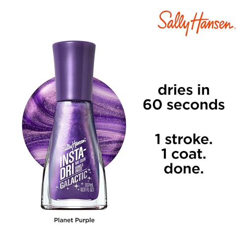 Sally Hansen Insta-Dri Galactic Planet Purple on nails with glossy, fast-drying shine.