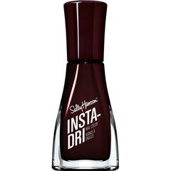 Sally Hansen Insta-Dri Go Garnet bottle close-up, showcasing quick-dry, glossy red finish.